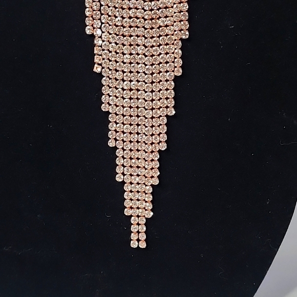 Large Statement Petal Flower Brooch Pin Rose Gold Rhinestone Fringe New - Picture 9 of 13